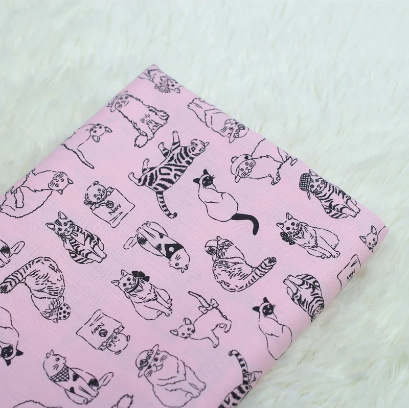 

100*140cm Pink All Kinds of Cats Cotton Plain Fabric DIY Handmade Material Clothing Dressmaking Fabrics Kawaii Cat Cloth