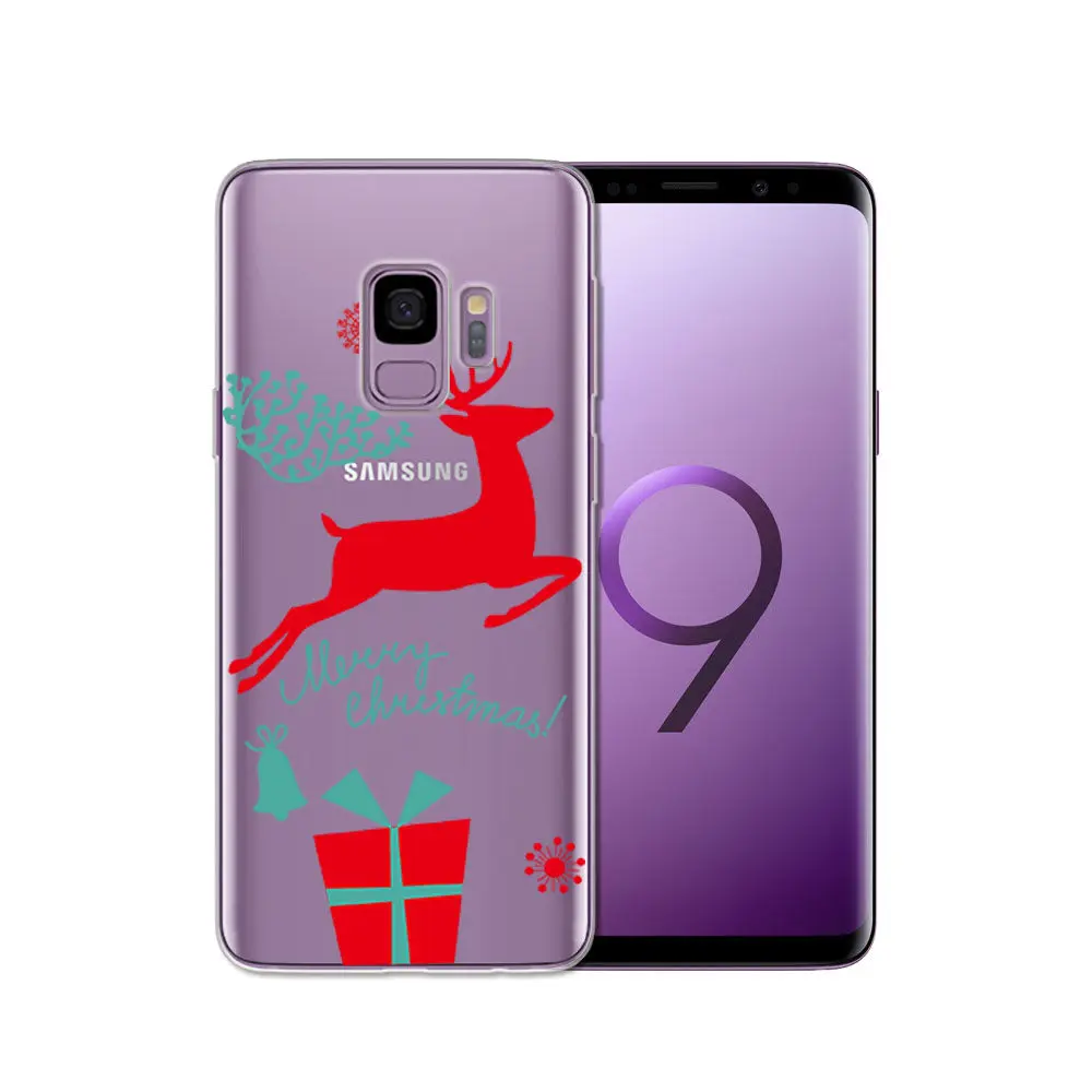 Santa Reindeer Christmas Patterned Clear Slim Soft Case Cover For Samsung S9 S8 S7 Edge Note 9 Note 8 S8 Plus TPU Phone Coque    (29)