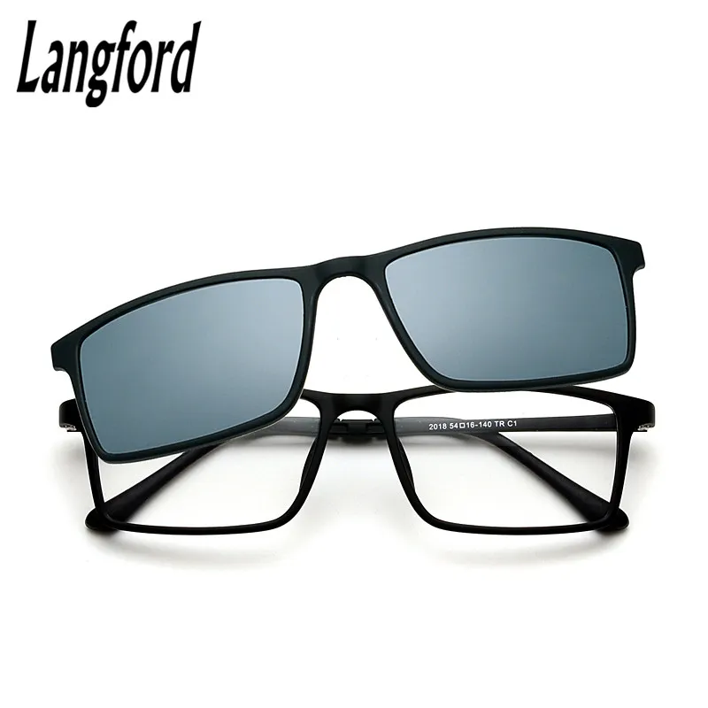 

LangFord prescription glasses frame man Polarized mirror clip Myopia sunglasses TR90 optical full-frame Driving Polari clip 2018