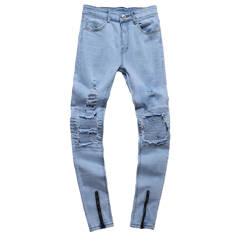 

Hip Hop Jeans Men Hole Cowboy Foot Zipper Fashion Denim Joggers Destroyed Ripped Mens Jeans Plus Size Skinny Denim Jeans
