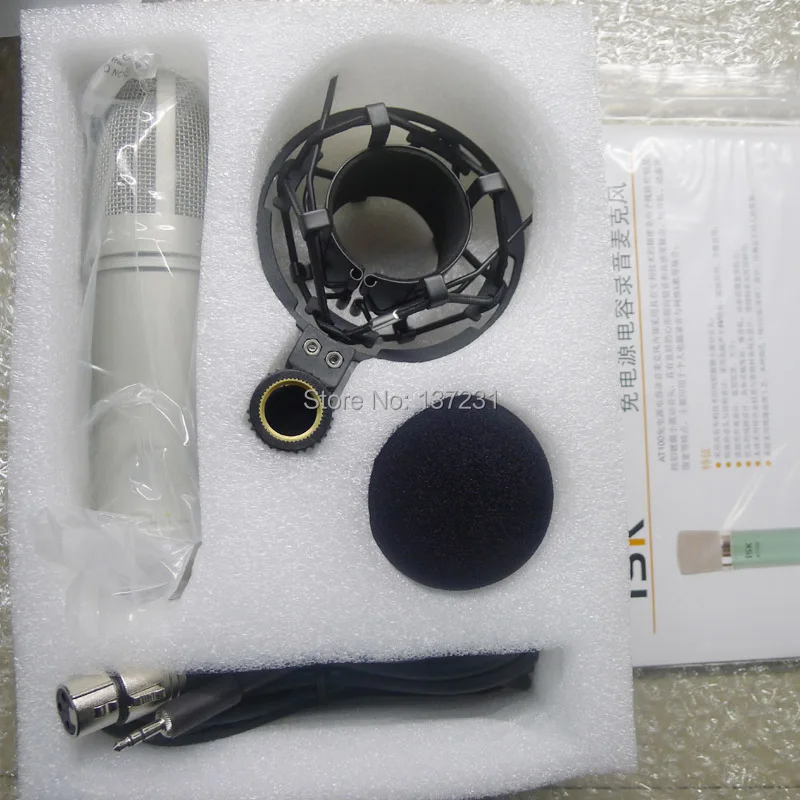 Профессиональный ISK AT100 конденсаторный Запись кардиоидный микрофон Студийный производительности микрофона для компьютера с подвесом и кабель