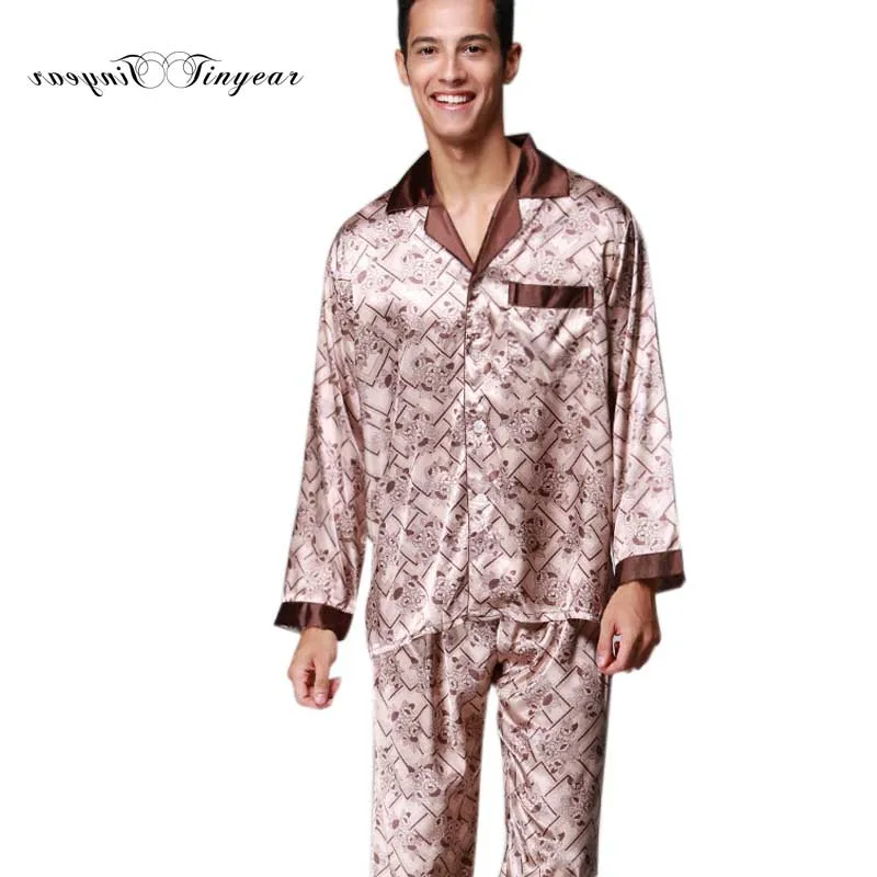 Tinyear 2017 Brand Pants 2 Pcs Mens Pajama Set Long Pants Sleeved