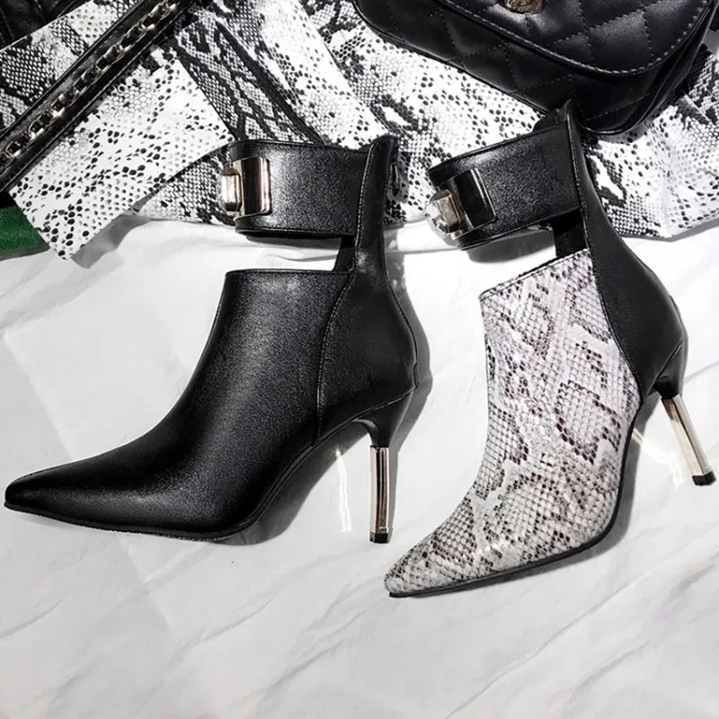 Женские зимние ботинки; женские ботинки с металлическим украшением и кристаллами; элегантные пикантные ботинки с острым носком на очень высоком каблуке-шпильке; WMXYZQXD