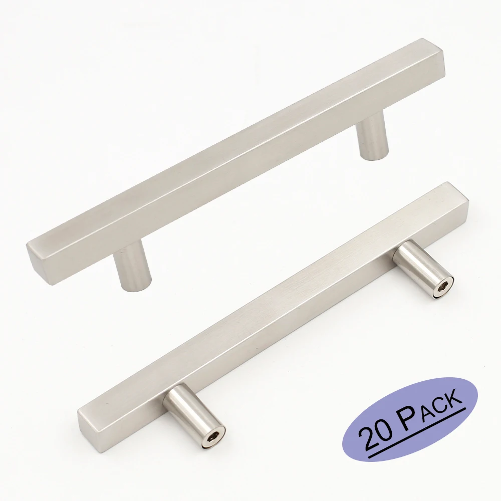 

Goldenwarm Brushed Nickel Cabinet Pulls Square T Bar Bathroom Cabinet Door Hardware Furniture Handles Drawer Knobs 20Pack