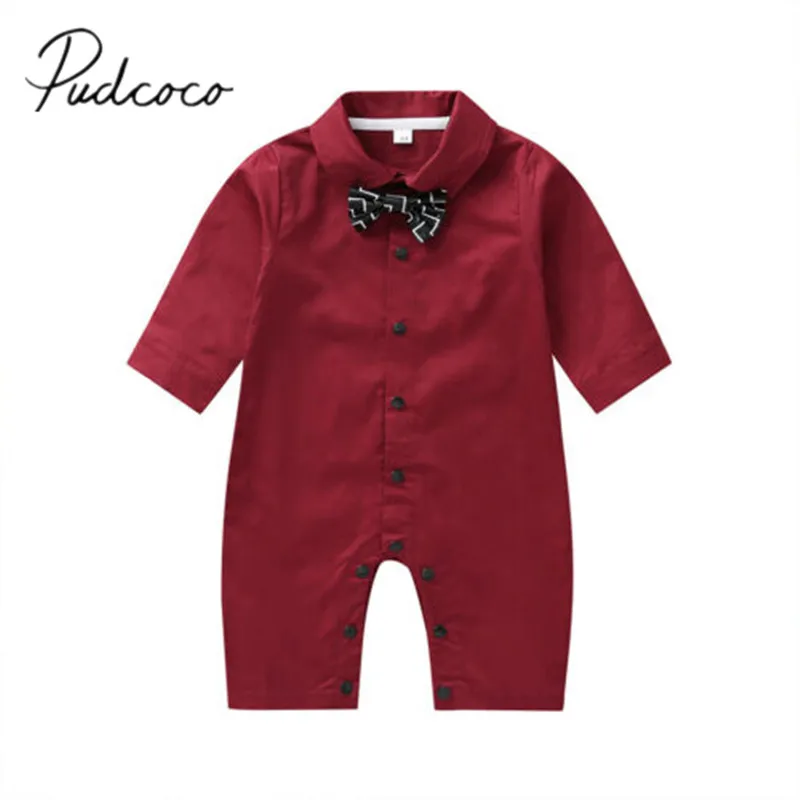 

2019 Baby Long Sleeve Clothing 0-24M Newborn Infant Baby Boy Gentleman Romper Solid Jumpsuit Formal Clothes Cotton Outfit