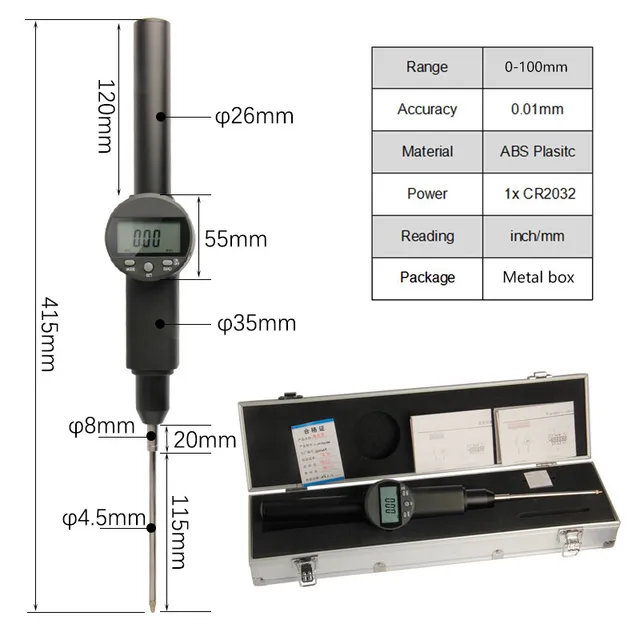 Digital Dial Indicator 0 10/12.7/25.4/50/100mm Inch/Metric Electronic