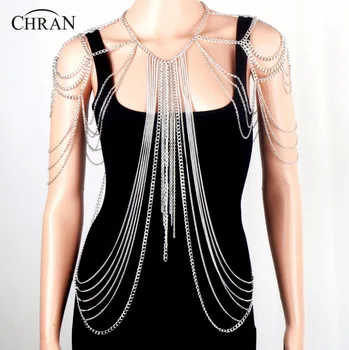 

Chran New Halter Lingerie Sexy Showgirl Shoulder Necklace Exotic Bra Chain Harness Slave Full Beach Chain Wear Jewelry BDC824