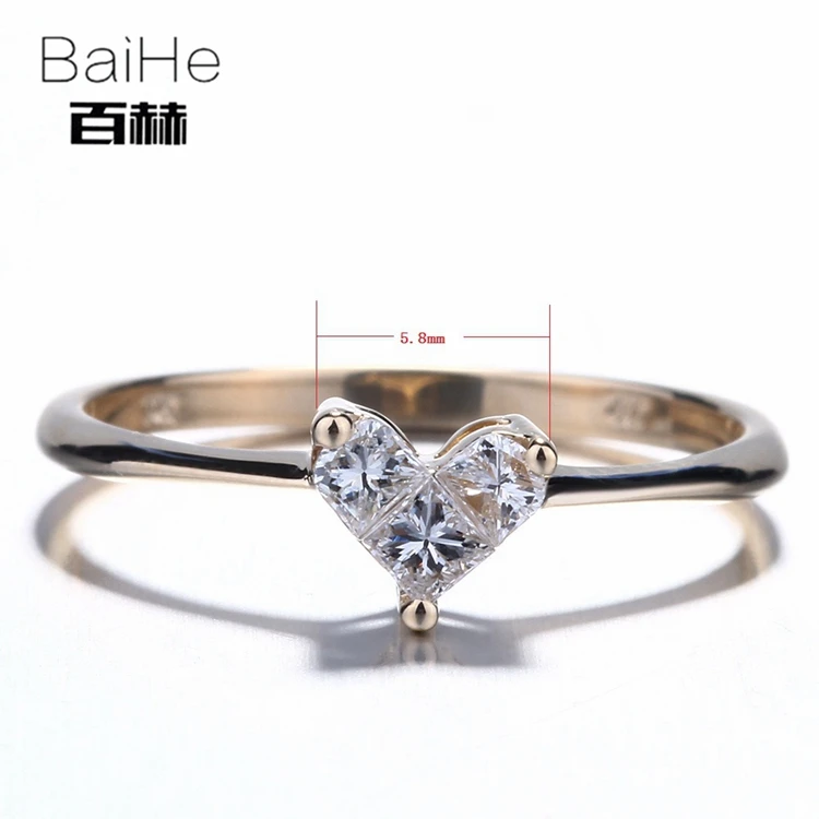 BAIHE Solid 14 K желтое золото(AU585) 0.46CT Сертифицированный H/SI принцесса три натуральных бриллианта свадебные женские модные ювелирные изделия кольцо