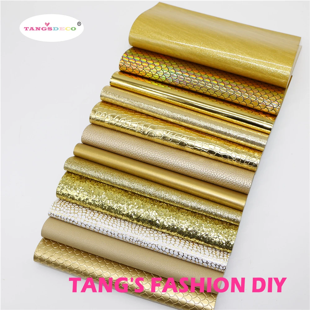 

12pcs-High Quality NEW MIX STYLE Gold color mix PU leather set/synthetic leather set/DIY fabric artificial leather