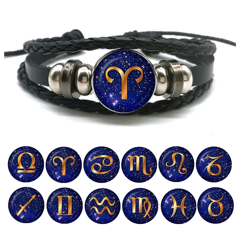 

Birthday Gift 12 Zodiac Sign Star Bracelets Men Women Braided Woven Bracelet Twelve Constellation Couples Charm Bracelets