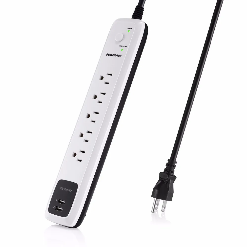 Poweradd Portable Charger 5 Outlet Surge Protectors USB Power Strip 6ft Cord with Dual font b