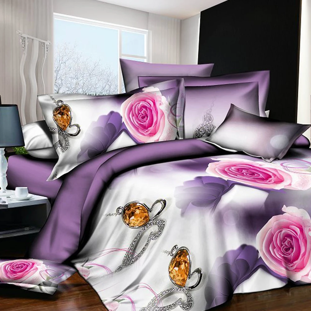

WITUSE Breathable 3D Twin Queen Bedding Set Polyester HD Flowers Print Duvet Cover Pillowcase Soft skin-friendly fabric for home