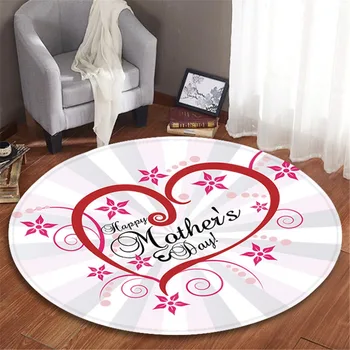 

New pattern Festival style Heart Happy Mother's Day Pattern Round Area Rug Coral FLeece 60~120cm for living room bedroom kitchen