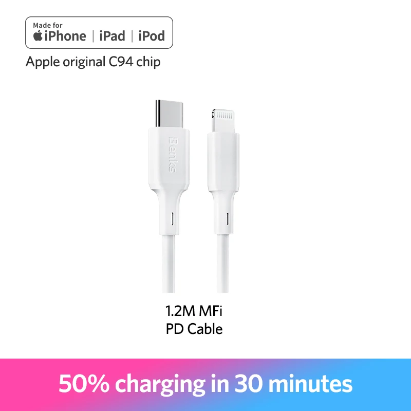 Benks MFi PD кабель type C для Apple порт быстрая зарядка кабель для iPhone X/Xs/Xr/8 Plus PD адаптер питания USB C кабель для iPad Pro - Цвет: 1.2M