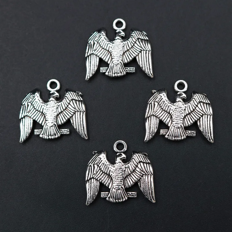 

WKOUD 10pcs Silver Color Eagle Badge Charm Alloy Pendant Vintage Necklace Bracelet DIY Metal Jewelry Findings A328