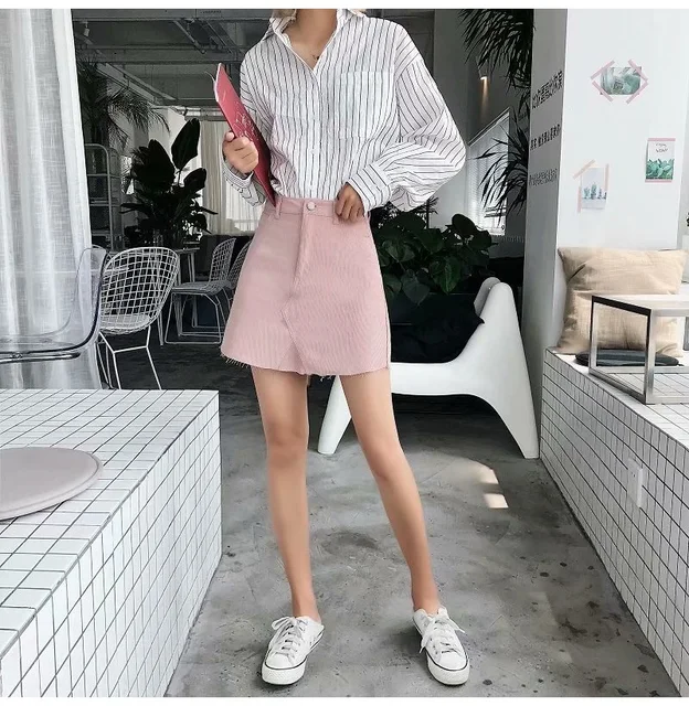 Streamgirl falda de Rosa mujer cintura alta A línea Mini falda de escuela Faldas Mujer PANA corta Saia verano 2019 - AliExpress