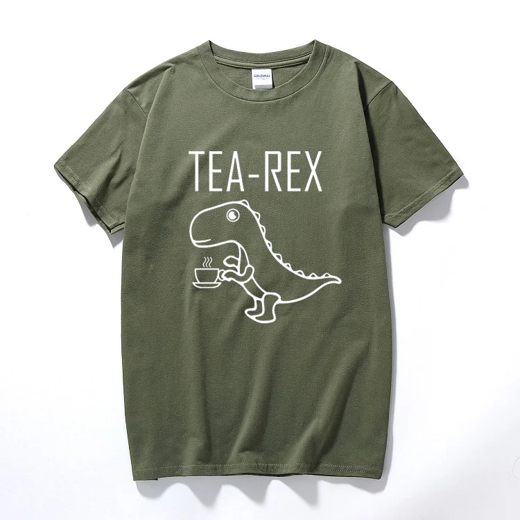 Tea rex, Мужская футболка, смешная шутка, каламбур Юрского периода, динозавр, напиток, кофе, новинка, подарок, хлопковая футболка с коротким рукавом, летний топ, camisetas - Цвет: Армейский зеленый