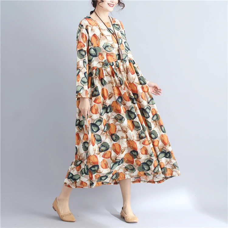 Robe Longue Femme été Coton Lin Style Boho, Manches Longues