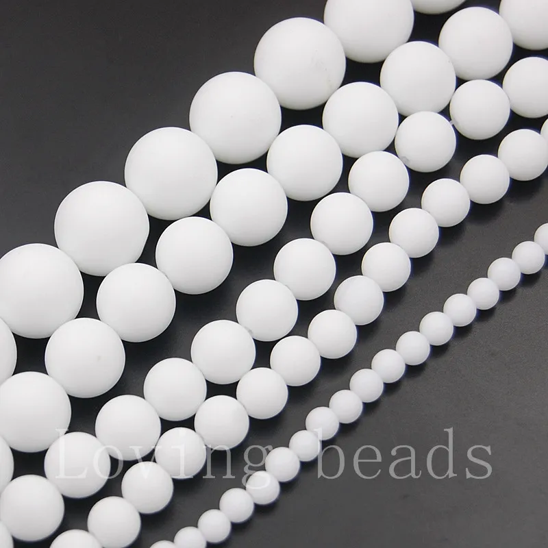 

5Strands/Lot White Alabaster Matte Frosted Gems Stone Round Spacer Beads 15.5" Strand Diy Jewelry Making 4mm 6mm 8mm 10mm 12mm