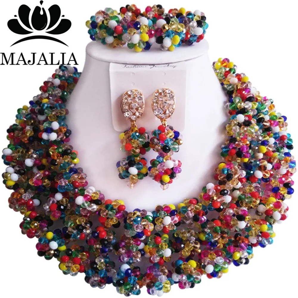 Majalia Fashion Nigeria Wedding African Beads Jewelry Set Multicolors