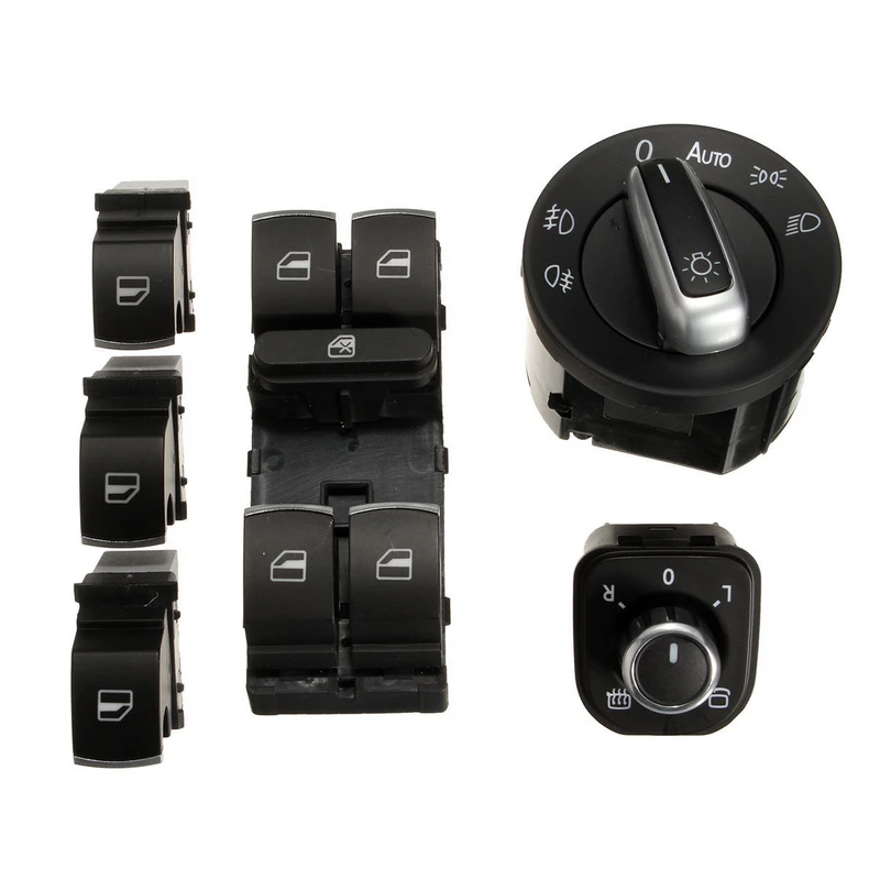 Newest 6pcs Window Mirror Headlight Switch Set For  Passat B6 CC Golf MK6 Jet-ta
