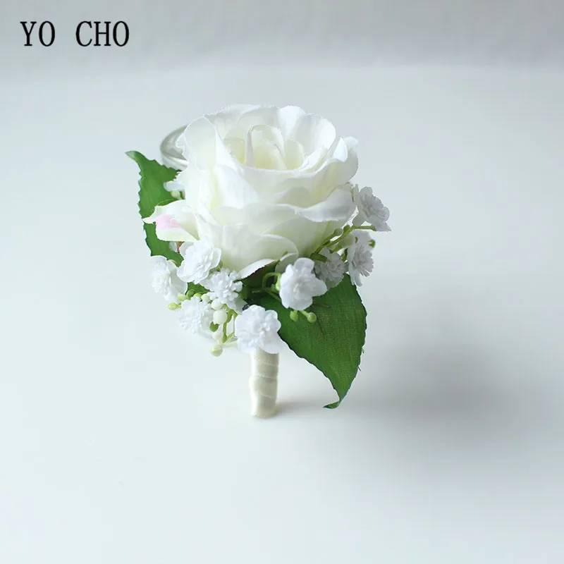 wedding boutonniere corsage white roses silk flowers (32)