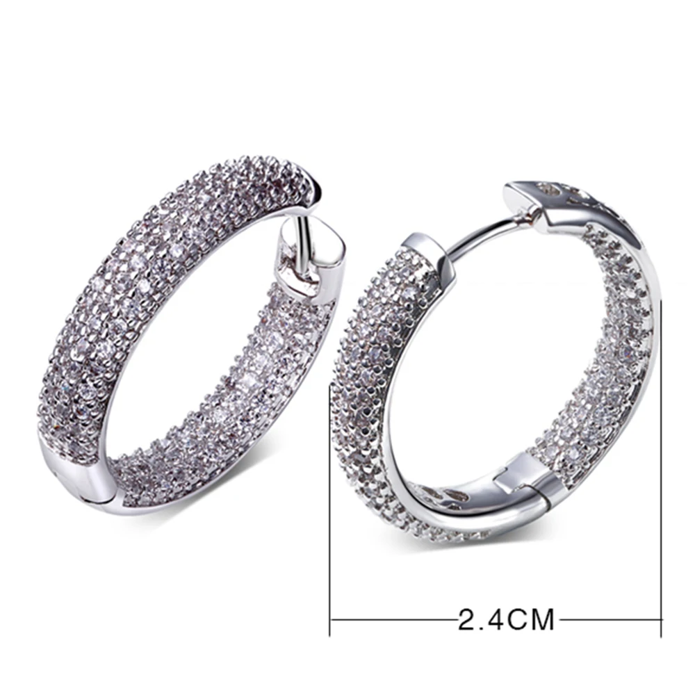 2.4 CM Hoop Earring For Women White Micro Pave 186 PCS 1.2 MM Cubic Zircon Crystal Circle Female Jewelry Accessories