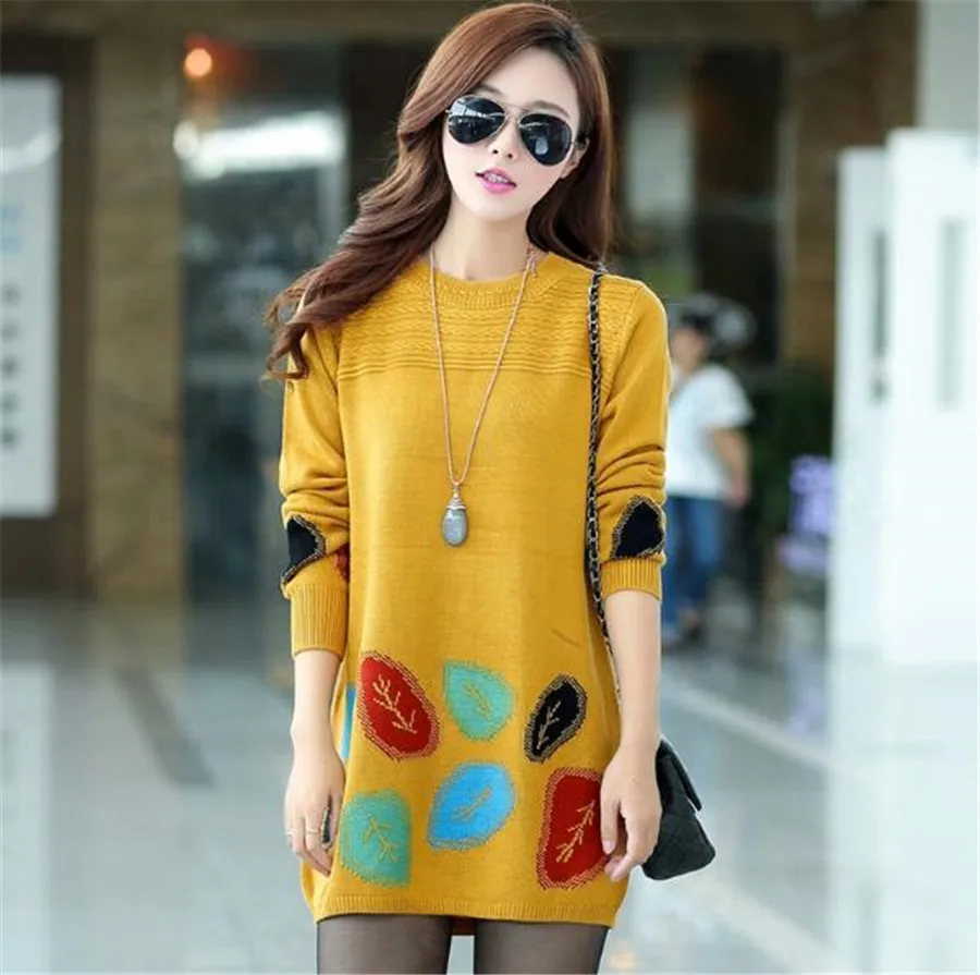 Новинка, хит, весна-осень, женские свободные свитера, пуловеры с длинным рукавом, куртка размера плюс, высококачественное сексуальное женское длинное вязаное пальто A0108 - Цвет: yellow