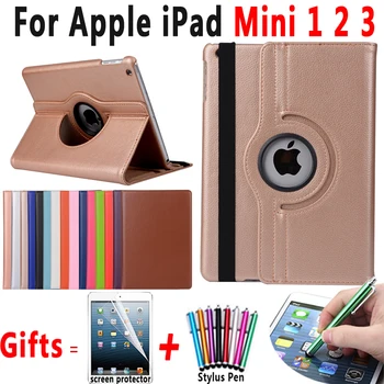 

360 Degree Rotating Litchi Pattern Leather Smart Shell Cover Case for Apple iPad mini 1 2 3 7.9 inch Coque Capa Funda +Pen+Film