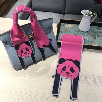 

Summer scarf neckerchief women 2019New silk scarves fuxia panda design neck scarfs luxury handbag wraps lady hair band