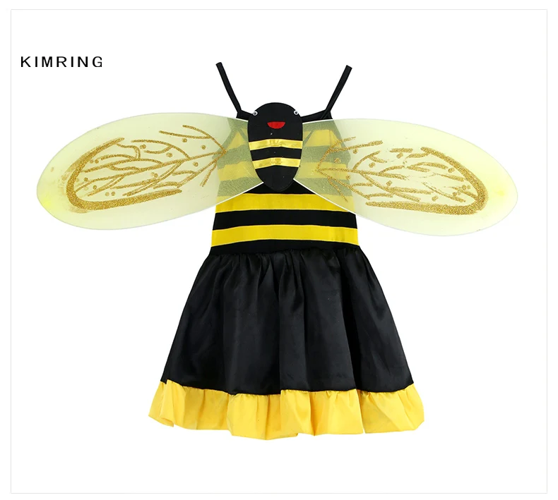 Kimring Cute Bee Halloween Costume Dress for Kids Fantasia Bee Girls Halloween Fancy Dresses Masquerade Party Bee Cosplay