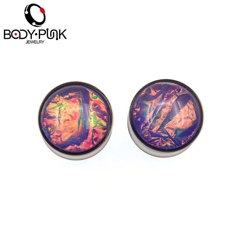 

BODY PUNK Purple Foil Ear Piercing Tunnels Stainless Steel Ear Plugs Body Piercing Jewelry Ear Gauges 5mm-19mm PLG 053