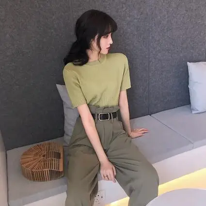 

Clobee 2019 Spring Summer Harem Pants Vintage Top And Pants Short Sleeve Women Set Femme 2 Piece Set DJ304