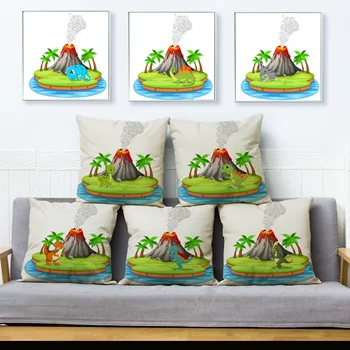 

Cute Cartoon Animals Dinosaur Print Cushion Cover 45*45 Linen Pillow Covers Throw Pillow Covers Sofa Home Decor Pillowcase
