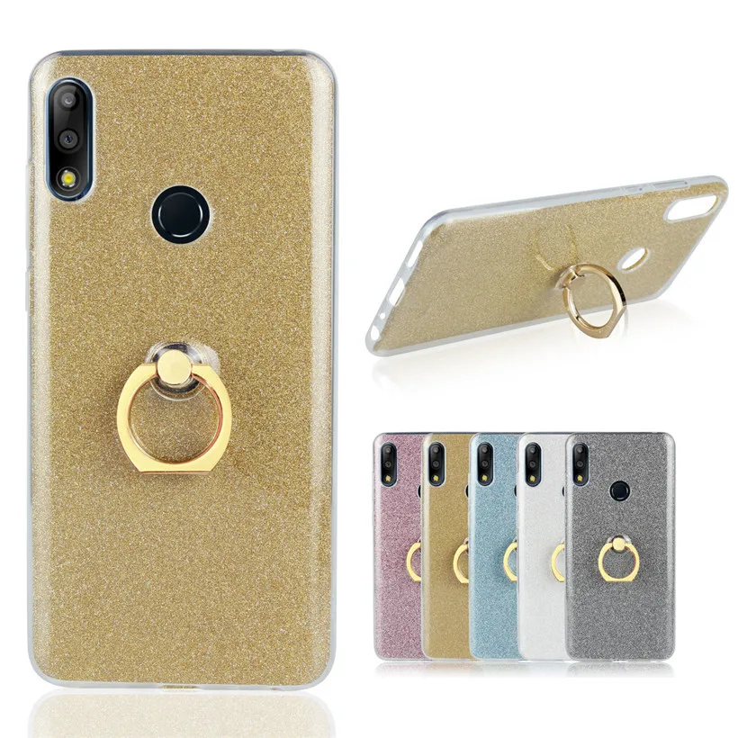 

Bling Finger Ring Case For Asus Zenfone Max Pro M2 ZB631KL Case Glitter Silicone Soft TPU Cover For Asus ZB631KL