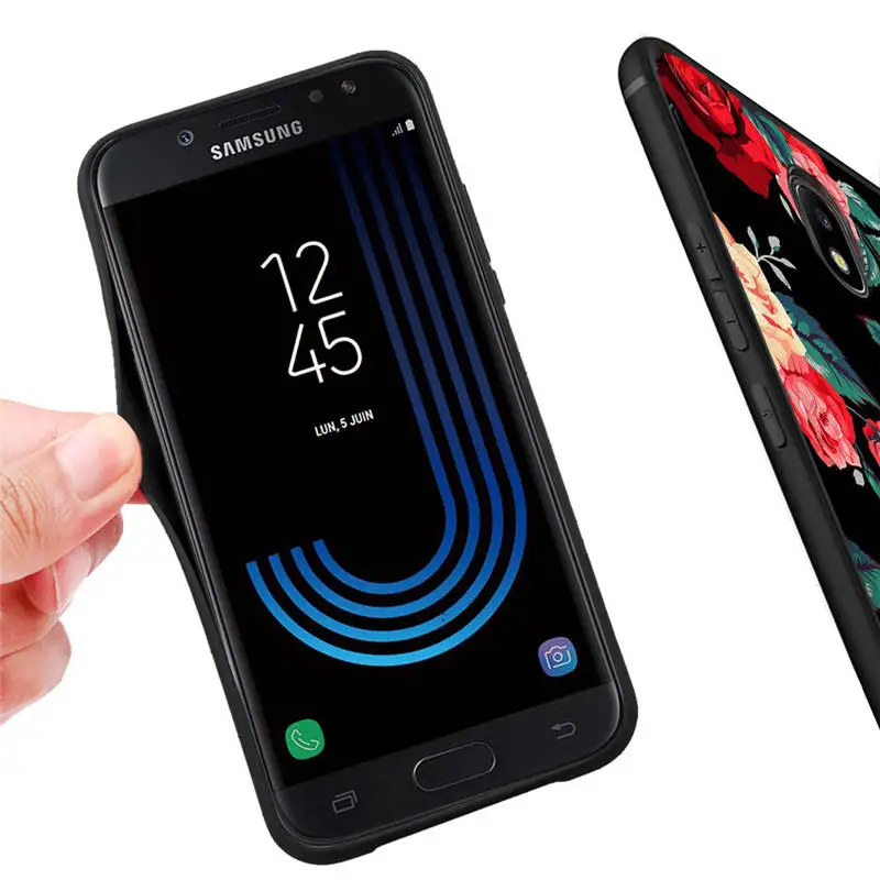 Роскошный чехол из ТПУ с черными розовыми красными цветами для Samsung Galaxy J3 J5 J7 2016 2017