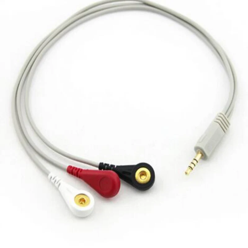 

FREE SHIPPING ECG cable DC3.5 head a special headphone plug straight 3-lead wire button type for Holter Machine