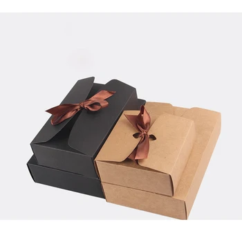 

4 Size Black Brown Kraft Paper Boxes with Bowknot Baking Food Carton Box Cookies Mooncake Chocolate Packaging Storage Boxes