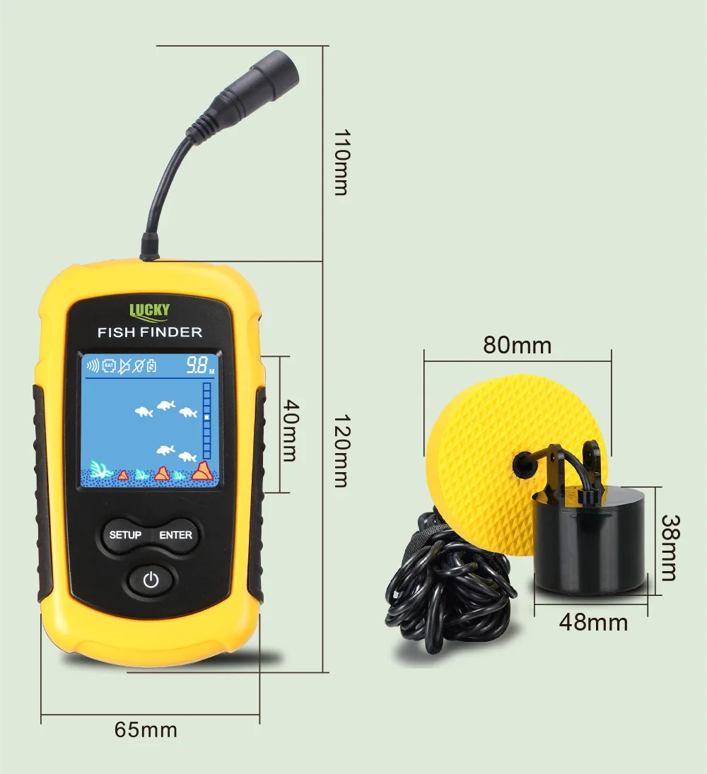 LUCKY FFC1108 - 1 Alarm 100M Portable Sonar White LED Fish Finders 2 Inch TN / ANTI-UV LCD Water De