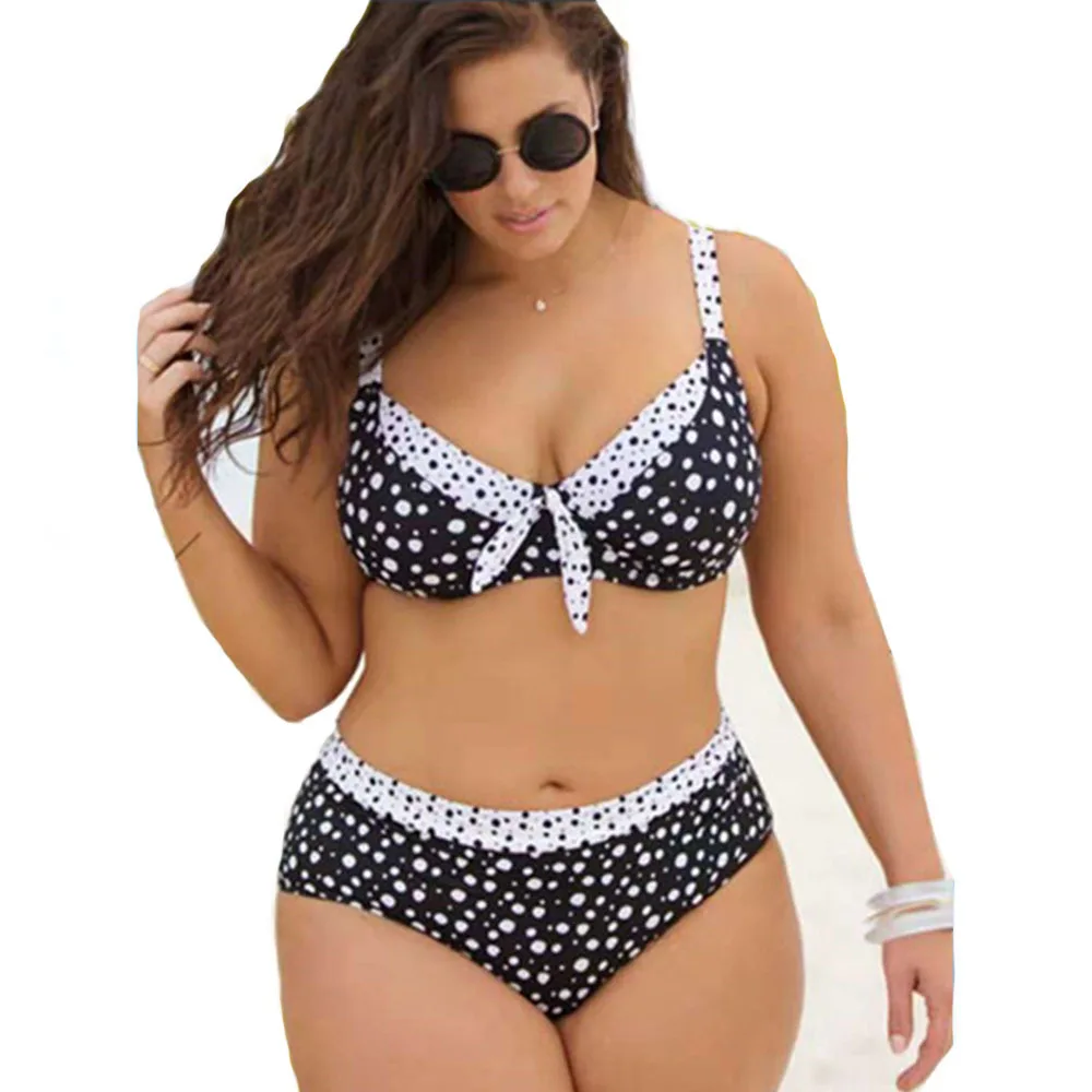 

Summer Beach Sexy Bow-knot Bikini Set Plus Size Swimsuit Women Black White Dots Swimming Two Piece Suit 4XL Bathing Suit Women