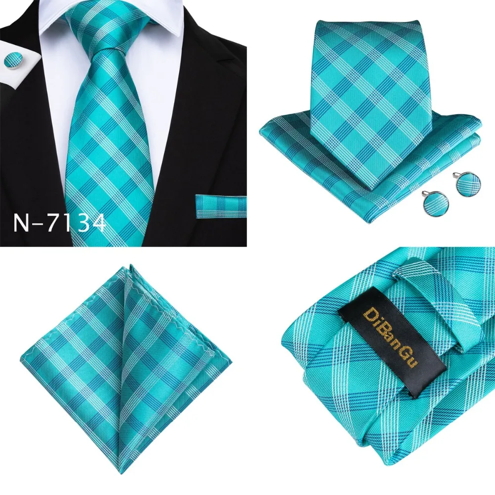 DiBanGu Мужские галстуки с зеленым цветочным узором в клетку, в горошек, шелковые галстуки, карманный квадратный зажим, набор, DiBanGu Свадебный галстук для мужчин, BK-001