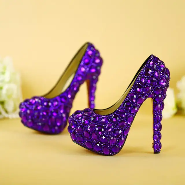 HIZCINTH High Heels Purple Diamond Handmade Glass Slipper