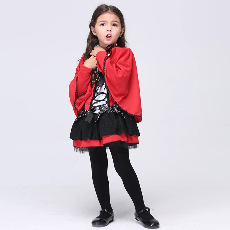 

Red Little Girl Cosplay Costumes Hooded Cloak Dress Halloween Stage Performance Costumes Fancy Kids carnival party Outfit EK081