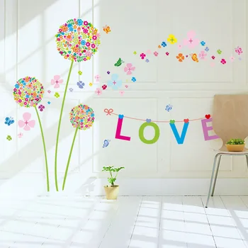 

2017"Beautifully colour Dandelion Wall Stickers Romance Decoration Wall Poster 60*90CM Home Decor flower wall decals love