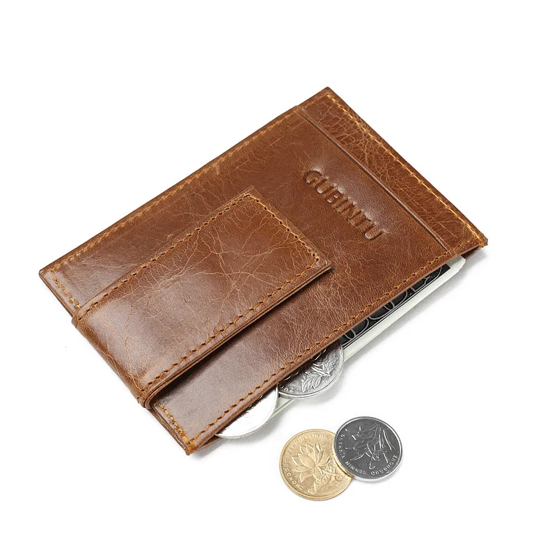 

Men money clips vintage genuine leather front pocket clamp for money holder magnet magic money clip wallet with card ID Case