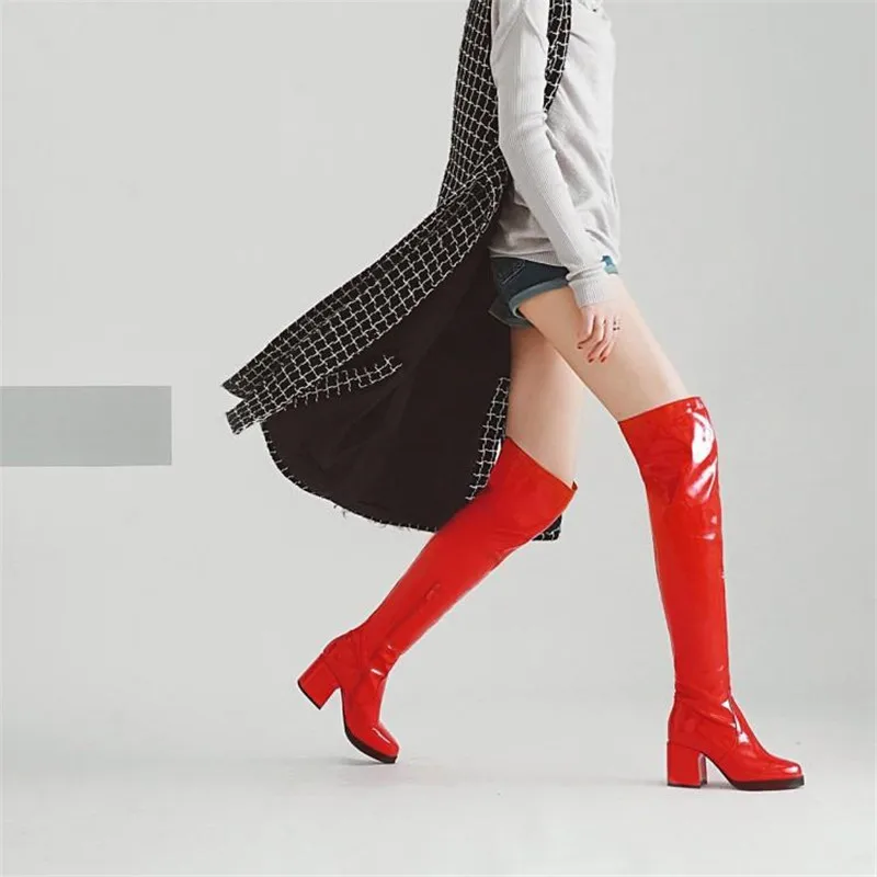 Women High Heels Tall Boots Sexy Patent Leather Platform Pole Dance Boots Pointed Toe Over The Knee Boots For Women Ladies Shoes (8)
