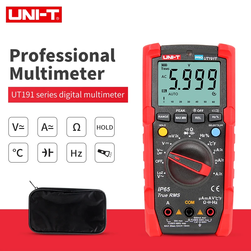 UNI-T UT191E/UT191T Цифровой мультиметр военного качества IP65 Водонепроницаемый NCV Ture RMS 6000 обратная Емкость Частота Температура