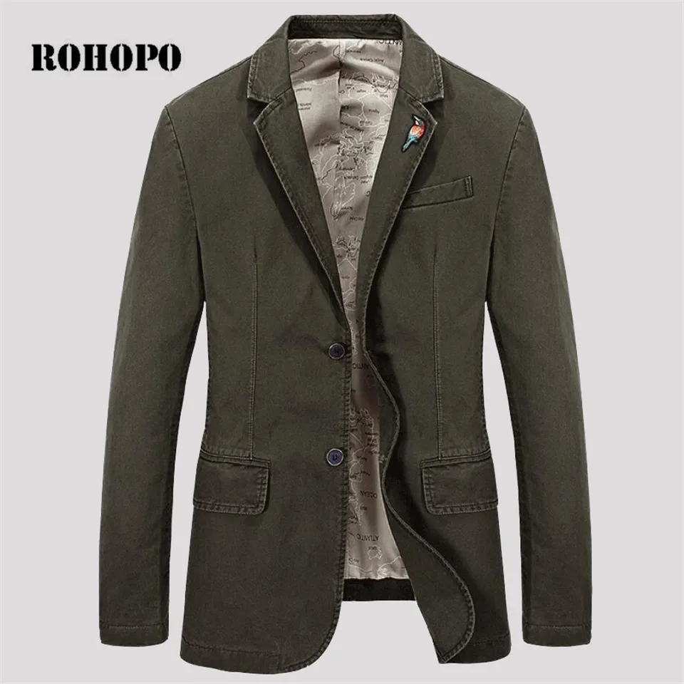 

ROHOPO Thicken Cotton Single Breast Slim Casual Blazer 2019 Spring,Autumn Hero Motorcycle Deportes Militar Cargo Tooling Blazer