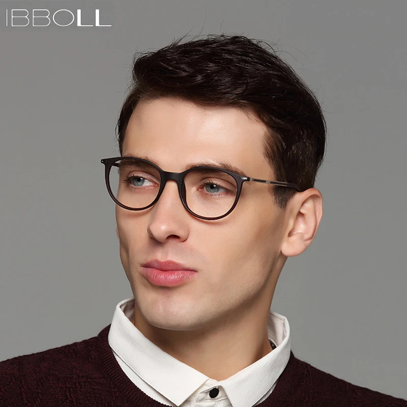 

ibboll 2018 Fashion Optical Glasses Frame Men Luxury Brand Plastic Round Eyeglasses with Clear Lens Mens Eye Glass Frames S6077