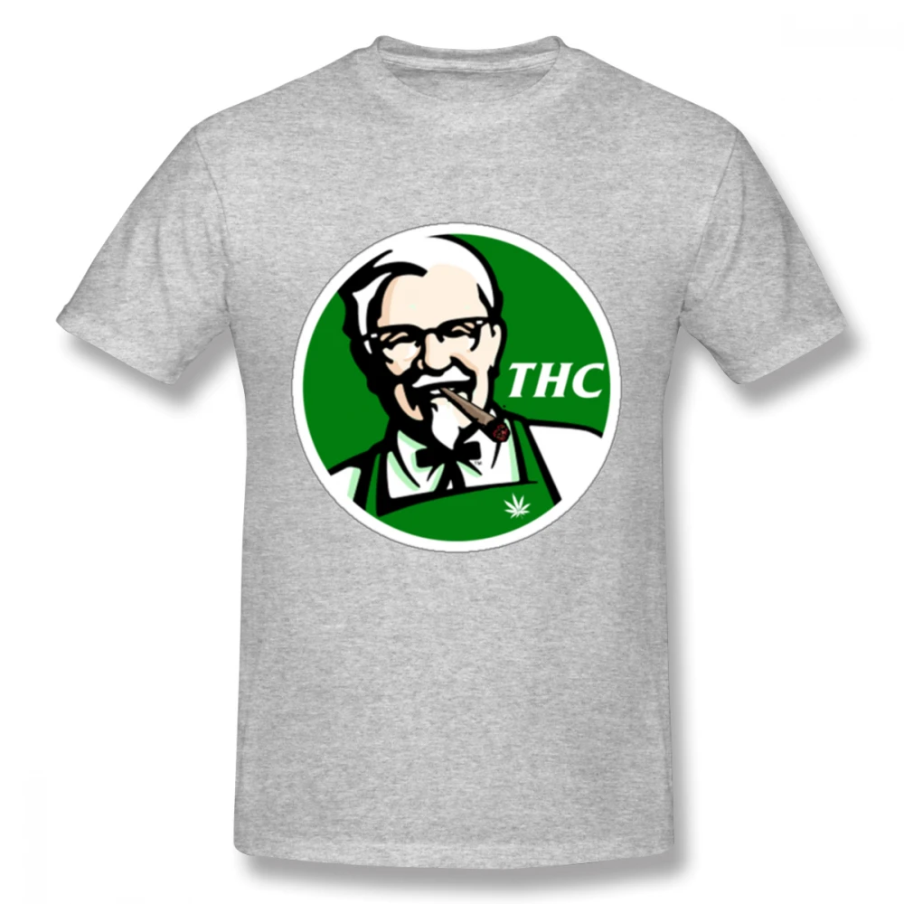 Аниме для мужчин KFC пародия THC травка футболка Забавный Уникальный дизайн круглый воротник для мужчин футболки - Цвет: gray